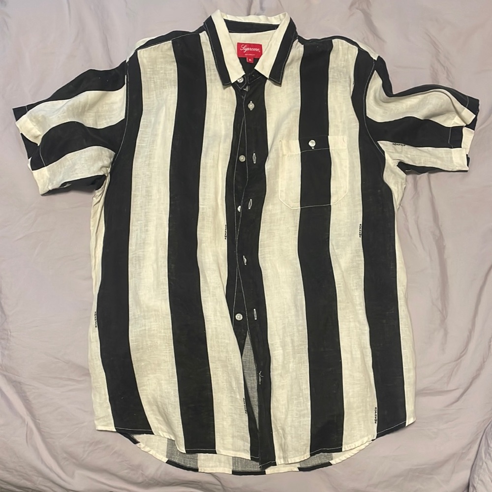 Supreme Black and Off White Linen Striped Shirt